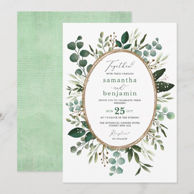 Invitation Aquarelle peinte à la main Mariage de verdure bota (Devant / Derrière)