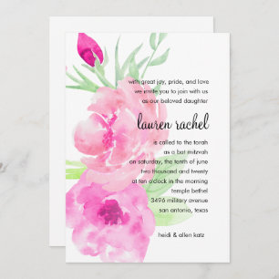 Invitation Aquarelle Peinte bat mitzvah Roses roses roses