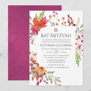 Invitation Aquarelle peinture à l'eau Fleur sauvage Bat Mitzv