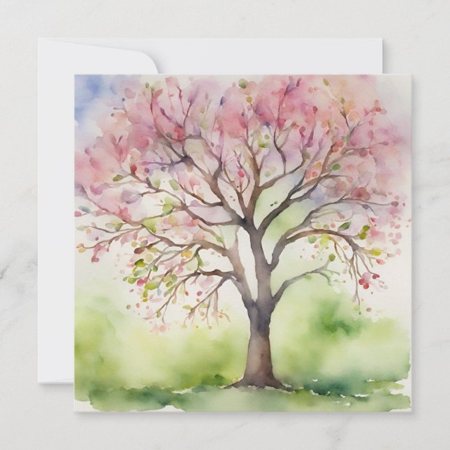 Invitation Aquarelle Peinture Arbre (Devant)