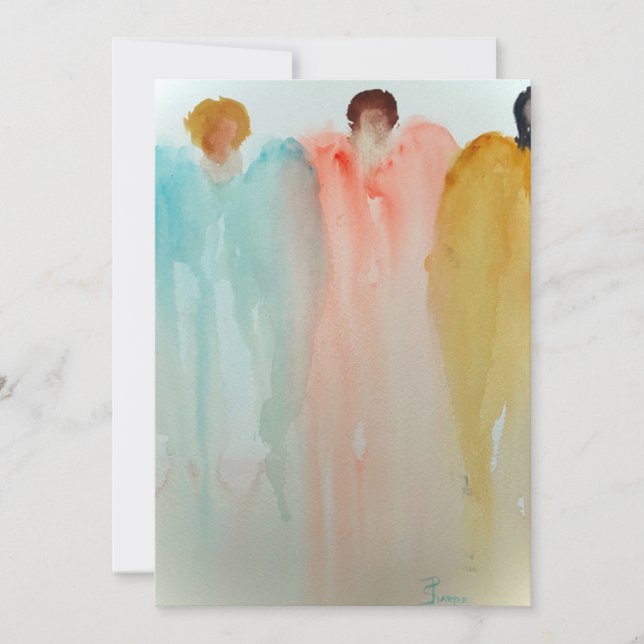 Invitation Aquarelle Peinture de 3 anges, figures ou femmes (Devant)