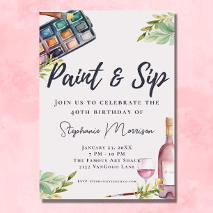 Invitation Aquarelle Peinture & Sip Art Anniversaire