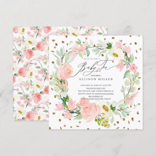 Invitation Aquarelle Peonies Floral Wreath Baby Tea Douche