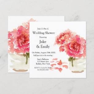 Invitation Aquarelle Peonies roses Mason Jar Wedding shower