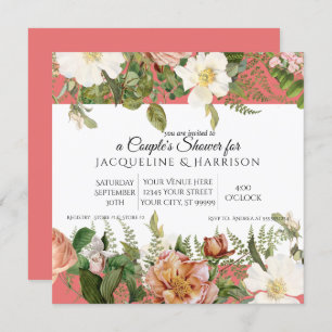 Invitation Aquarelle Peony Fleurs Roses Coral Blanc Douche