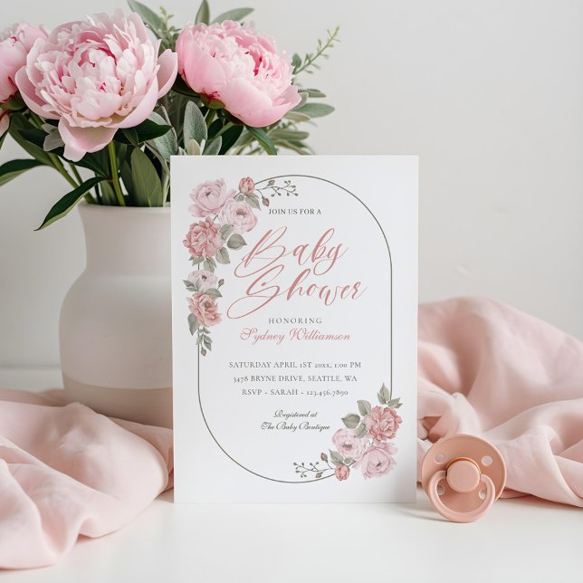 Invitation Aquarelle Peony rose Baby shower de fleurs florale (Watercolor Pink Peony Floral Blossom Baby Shower Invitation)