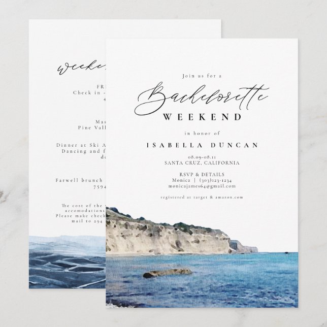 Invitation Aquarelle Père Noël Cruz California Beach Océan (Devant / Derrière)