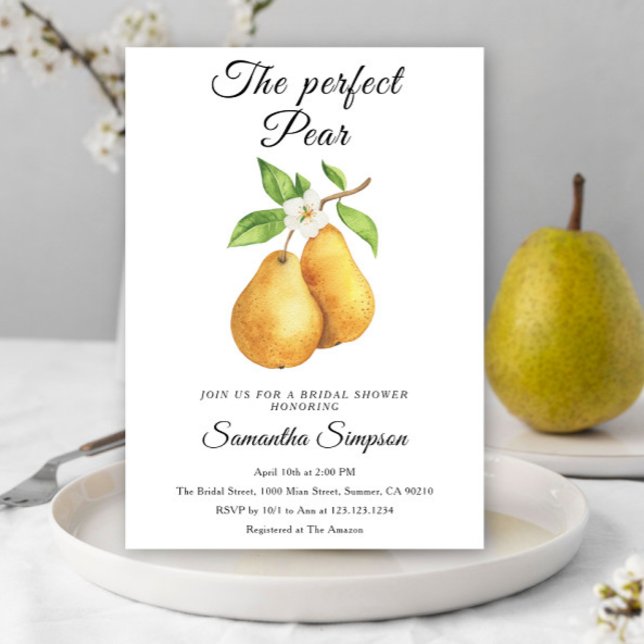 Invitation Aquarelle Perfect Pear Fête des mariées florale (Créateur téléchargé)
