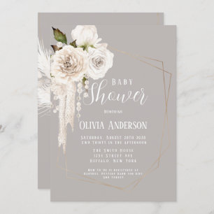 Invitation Aquarelle Perles neutres et Baby shower Floral