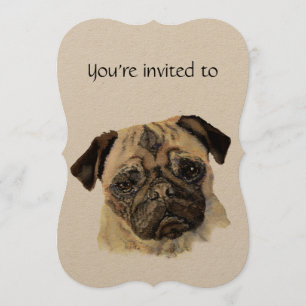 Invitation Aquarelle personnalisée Anniversaire Carlin chien