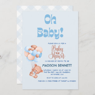 Invitation Aquarelle personnalisée Cute Teddy Bear Boy Douche