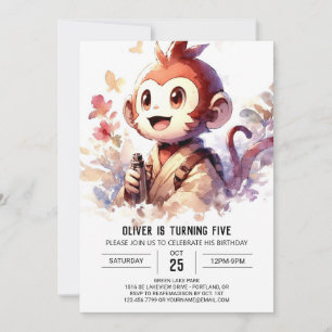 Invitation Aquarelle Personnalisée Singe Anniversaire