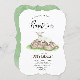 Invitation Aquarelle petit agneau baptême