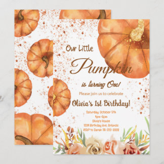 Invitation Aquarelle Petit Citrouille Automne Anniversaire In