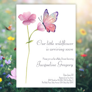 Invitation Aquarelle Petit Fleur sauvage Baby shower papillon