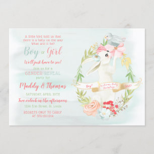 Invitation Aquarelle Petit Oiseau et lapin Révélation de genr