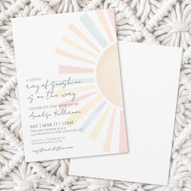Invitation Aquarelle Petit Rayon De Soleil Bébé Shower (Watercolor Little Ray Of Sunshine Sun Baby Shower Invitation)