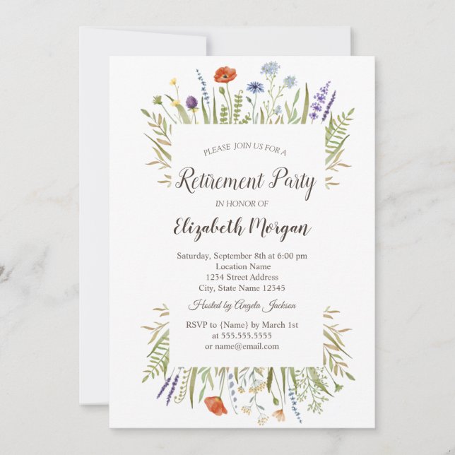 Invitation Aquarelle Petite Fleur Sauvage Retraite (Devant)