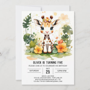 Invitation Aquarelle Petite Giraffe Anniversaire personnalisé