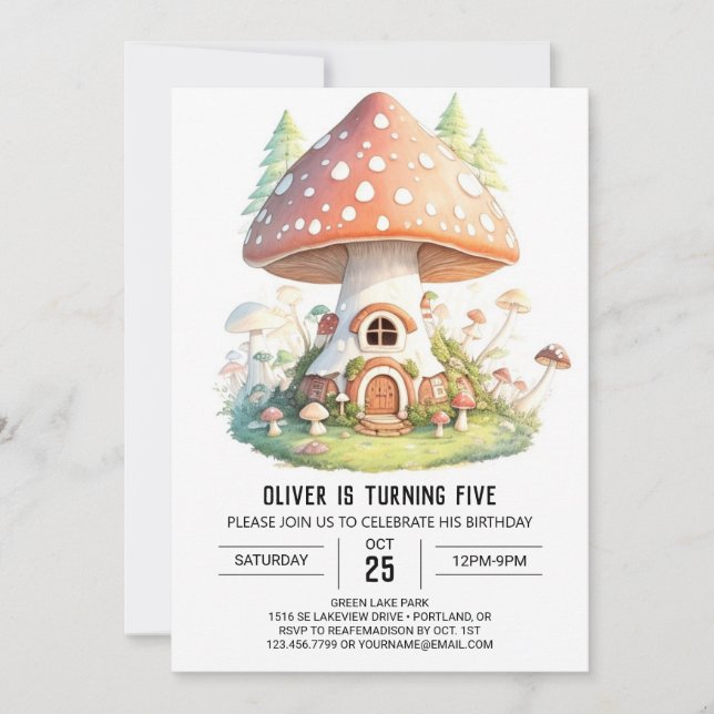 Invitation Aquarelle Petits Champignons Anniversaire (Devant)