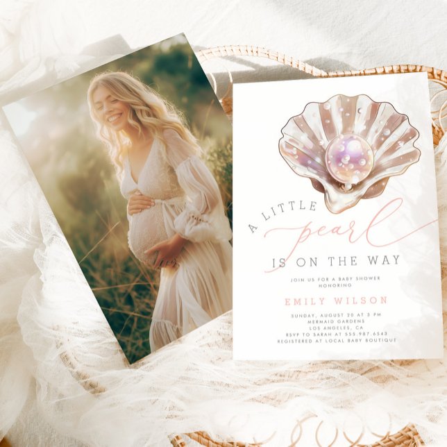 Invitation Aquarelle Photo Baby shower Little Pearl (Créateur téléchargé)