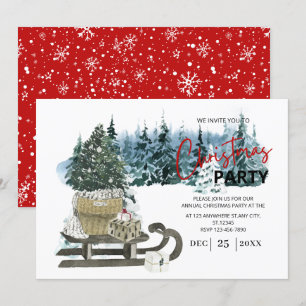 Invitation Aquarelle Pickup Sleigh Fête de Noël rustique