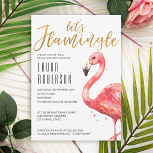 Invitation Aquarelle Pinceau Flamingle Gold Fête des mariées