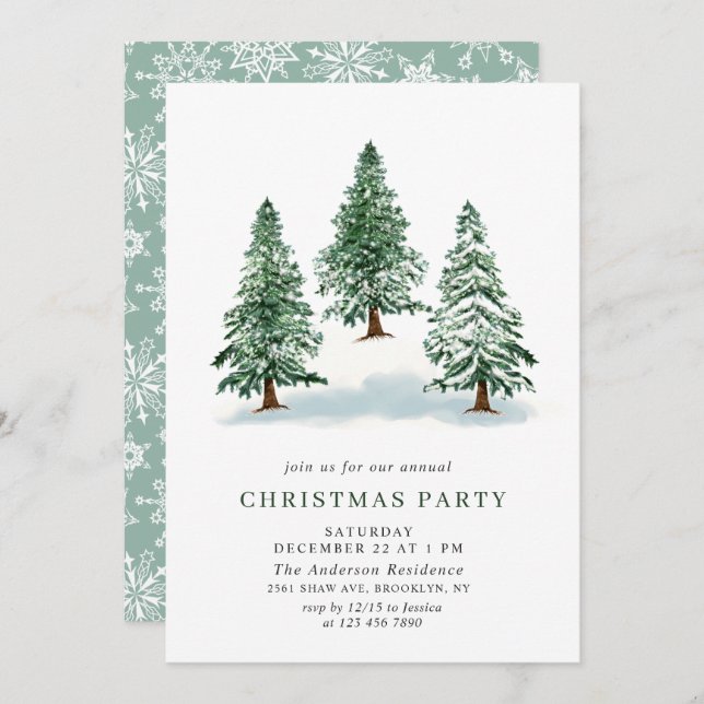 Invitation Aquarelle Pine Arbre Chic Noël Fête de Noël (Devant / Derrière)