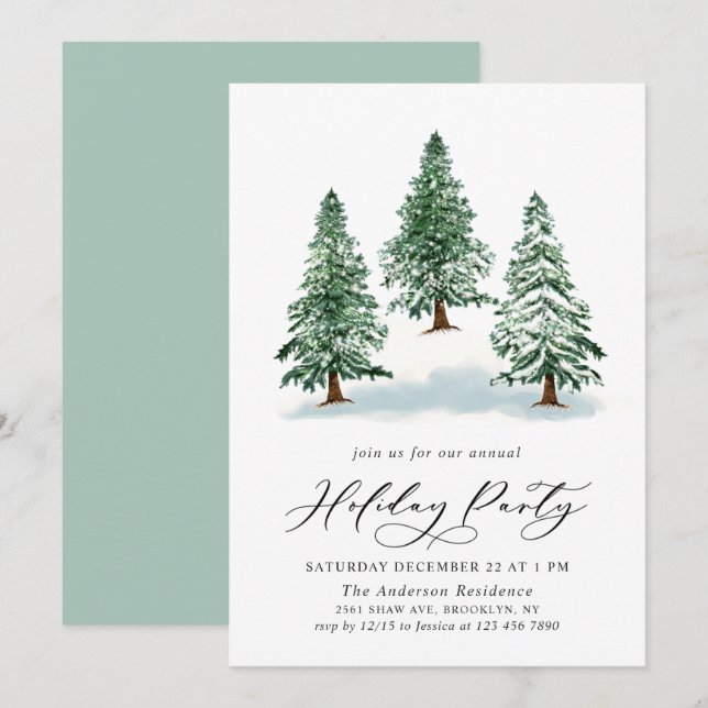 Invitation Aquarelle Pine Arbre Chic Noël Fête de Noël (Devant / Derrière)