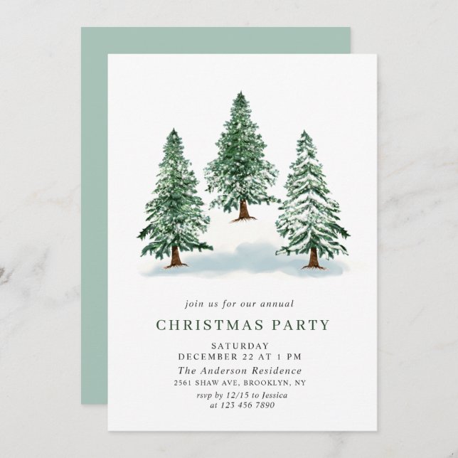 Invitation Aquarelle Pine Arbre Chic Noël Fête de Noël (Devant / Derrière)