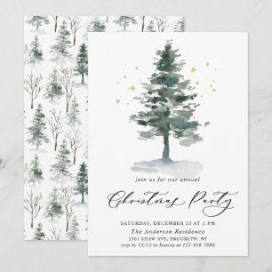 Invitation Aquarelle Pine Arbre Chic Noël Fête de Noël