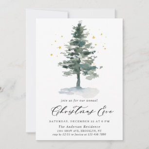 Invitation Aquarelle Pine Arbre Chic Noël Réveillon