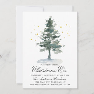 Invitation Aquarelle Pine Arbre Chic Noël Réveillon