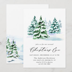 Invitation Aquarelle Pine Arbre Chic Noël Réveillon