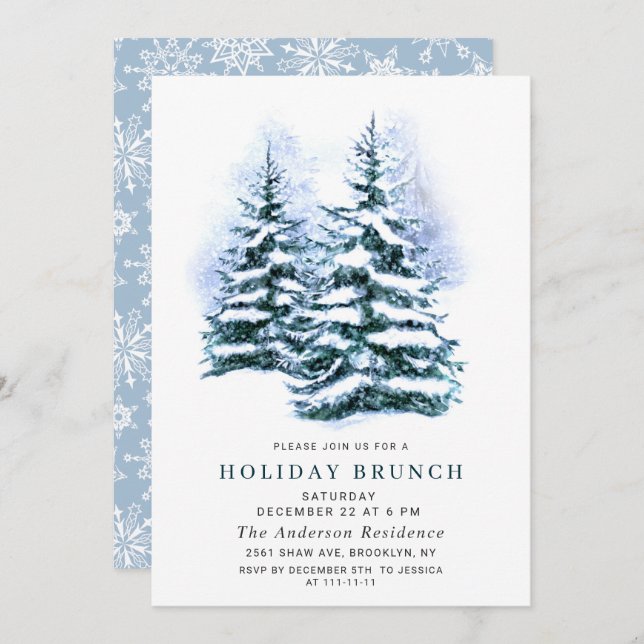 Invitation Aquarelle Pine Arbre de Noël Brunch de Noël (Devant / Derrière)