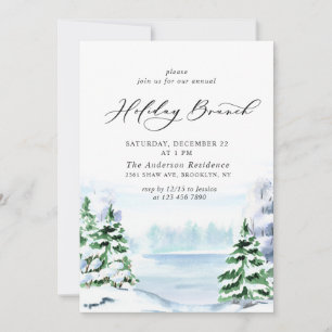 Invitation Aquarelle Pine Arbre de Noël Brunch de Noël