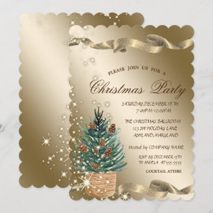 Invitation Aquarelle Pine Arbre OrEntreprise Noël fête