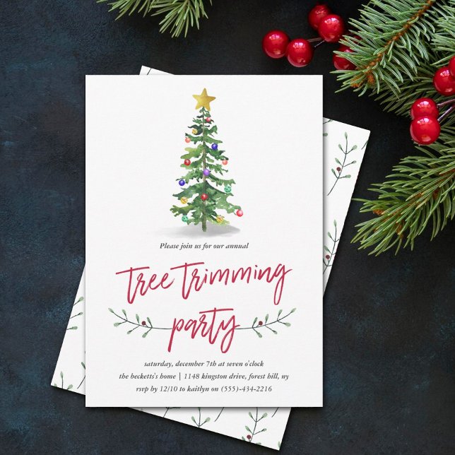 Invitation Aquarelle Pine Arbre Trimming Fête (Créateur téléchargé)