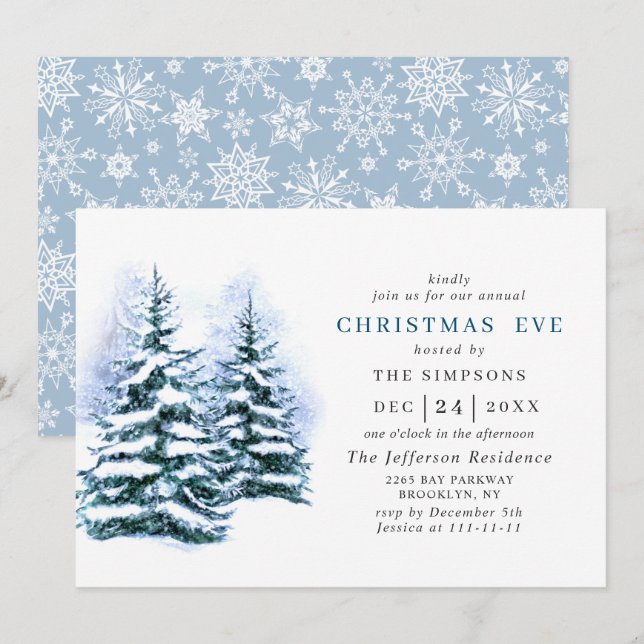 Invitation Aquarelle Pine Arbre Vacances NOËL EVE (Devant / Derrière)