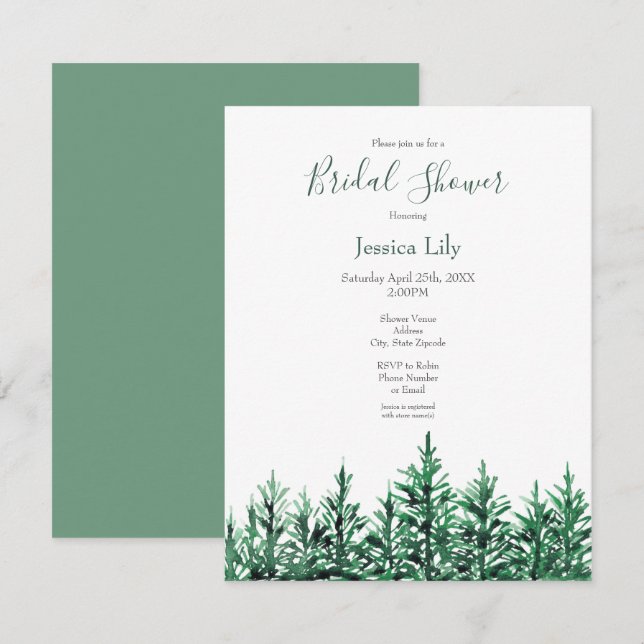 Invitation Aquarelle Pine Arbres (Devant / Derrière)
