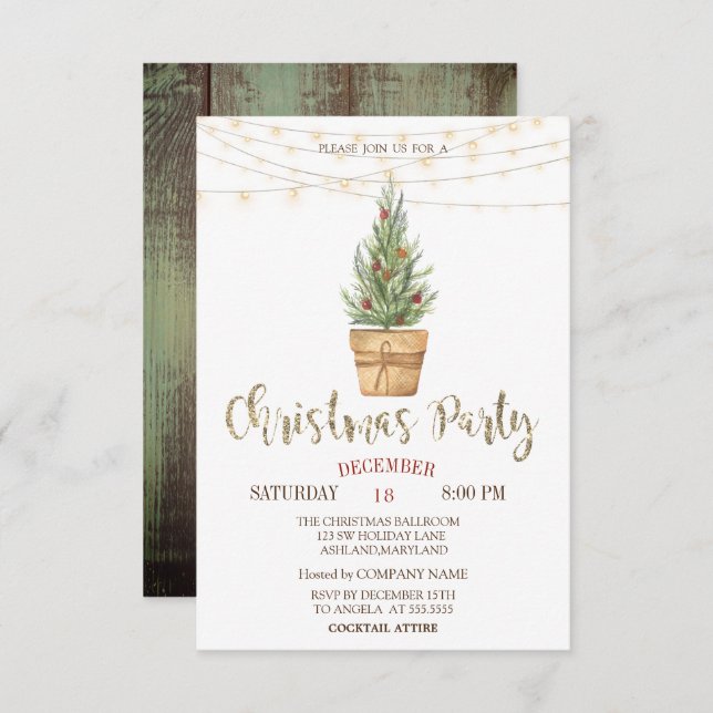 Invitation Aquarelle Pine Arbres, Lumières Bois Noël (Devant / Derrière)