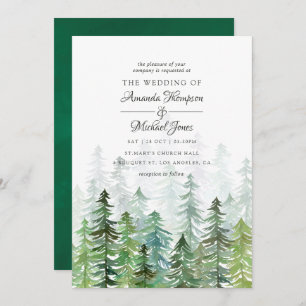 Invitation Aquarelle Pine Arbres Mariage d'hiver