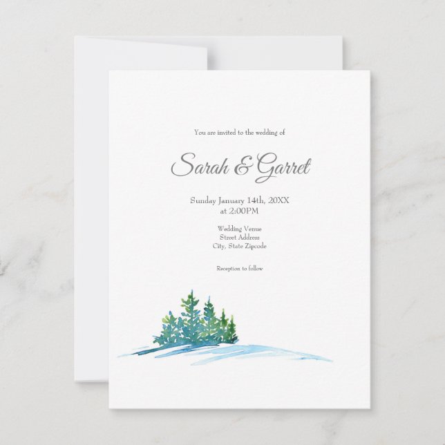 Invitation Aquarelle Pine Arbres Snowscape (Devant)