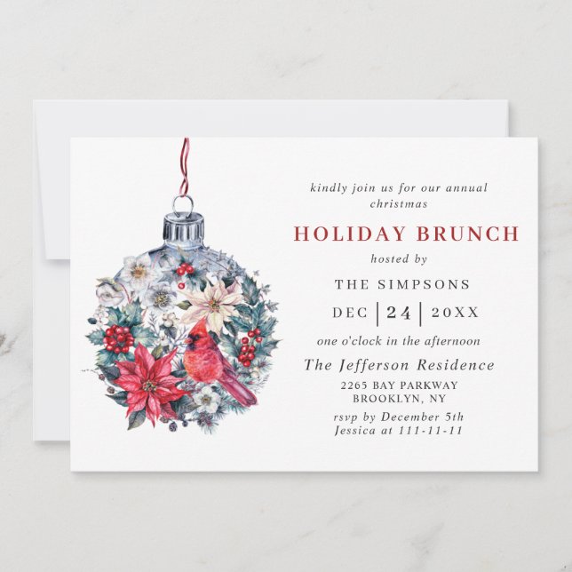 Invitation Aquarelle Pine Tree Chic Noël VACANCES BRUNCH (Devant)