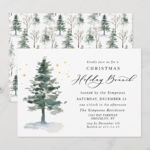 Invitation Aquarelle Pine Tree Chic Noël VACANCES BRUNCH