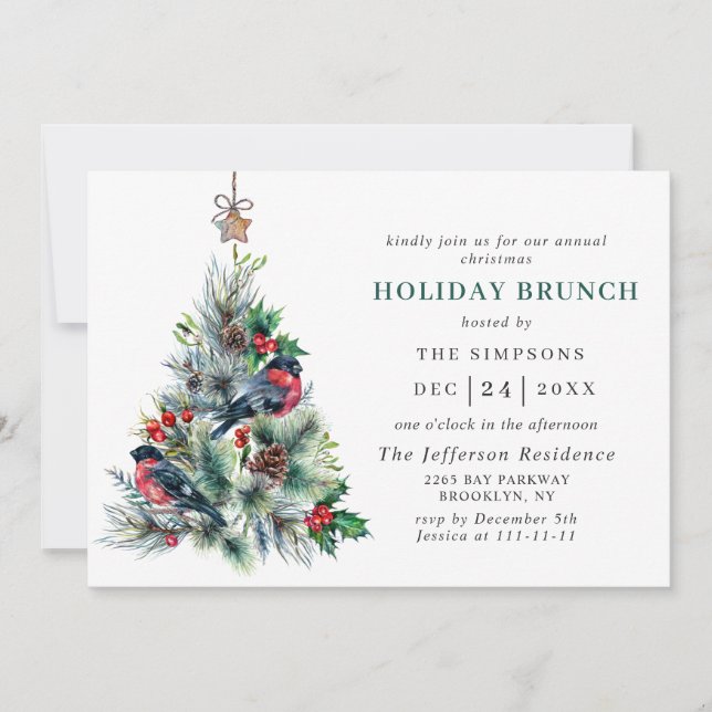 Invitation Aquarelle Pine Tree Chic Noël VACANCES BRUNCH (Devant)