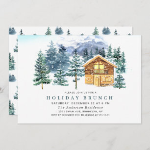 Invitation Aquarelle Pine Tree Chic Noël VACANCES BRUNCH