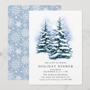 Invitation Aquarelle Pine Tree Chic Noël VACANCES DÎNER