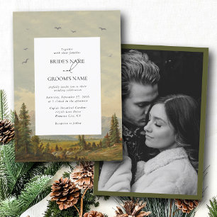 Invitation Aquarelle Pine Tree Forest Mountain Photo Mariage