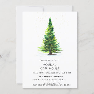 Invitation Aquarelle Pine Tree Noël Holiday Open House